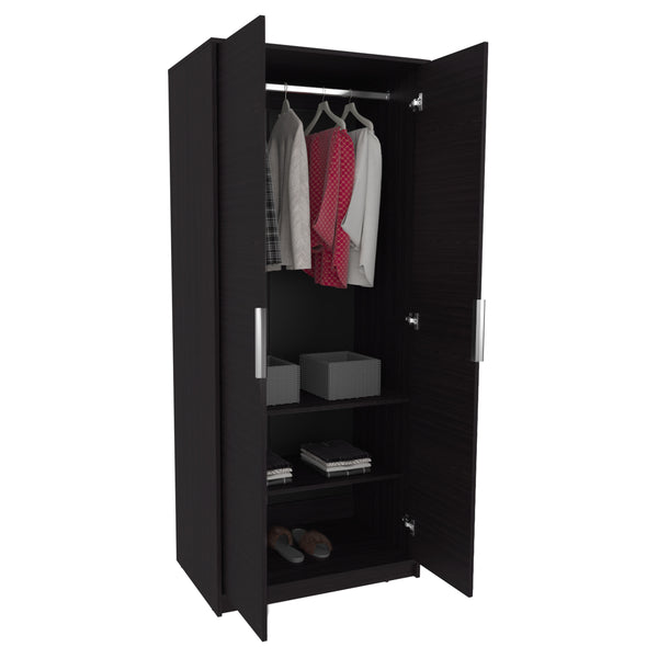 English Elm Wenden Tall Double-Door Armoire with Shelves & Hanging Rod, Slim Freestanding Modern Wardrobe Black B070P337101