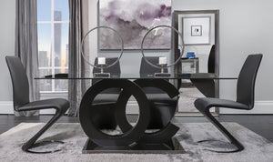 English Elm ASTON Solid Wood Dining Table with Glass Top, Matte Black Center, Beveled Edges, 71"x39" B201S00026