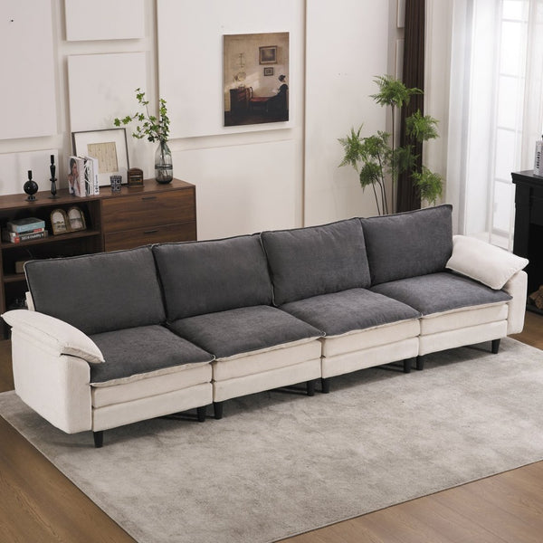 English Elm 129.92" Chenille Cloud Sectional Modular L Shaped Sofa with Ottoman Deep Lounge Seating W5029S00003