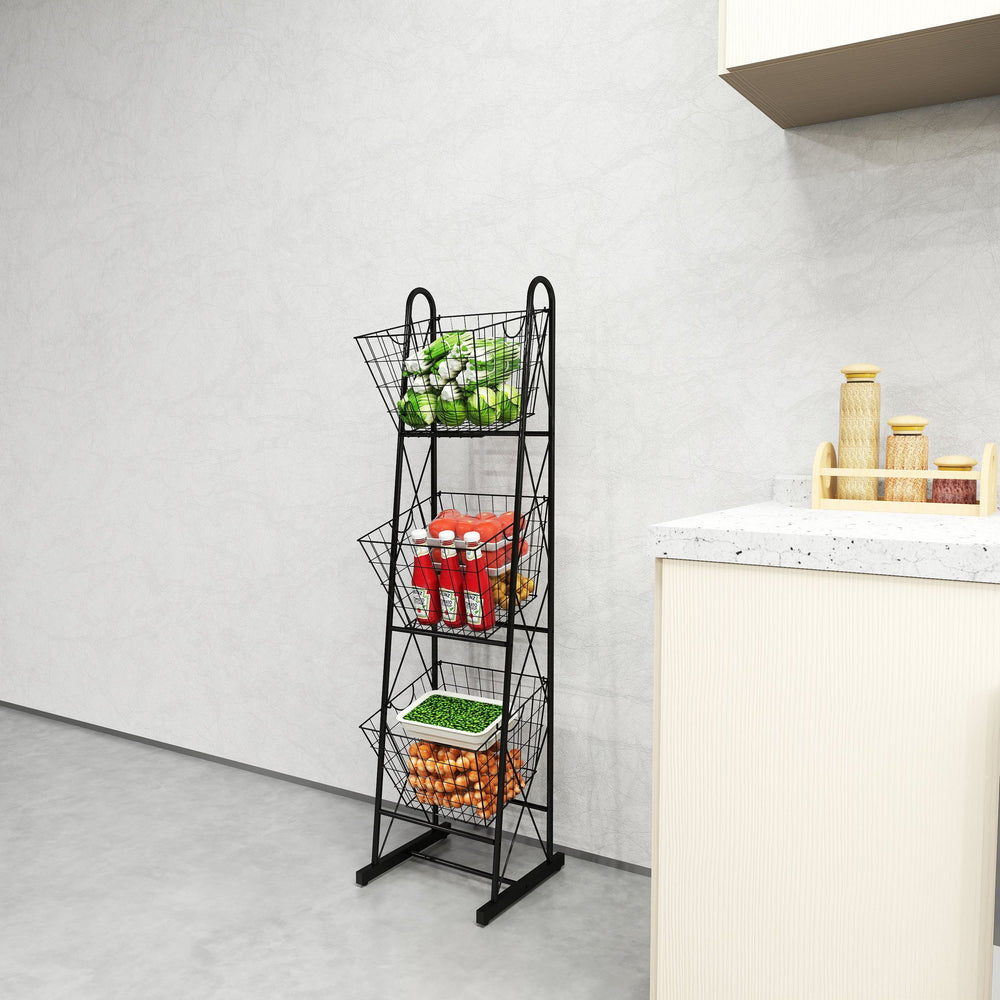 English Elm 3-Tier Metal Wire Kitchen Organizer Rack — Space-Saving 3-Tier Black Basket for Fruit, Veggies, Pantry W2167P214934