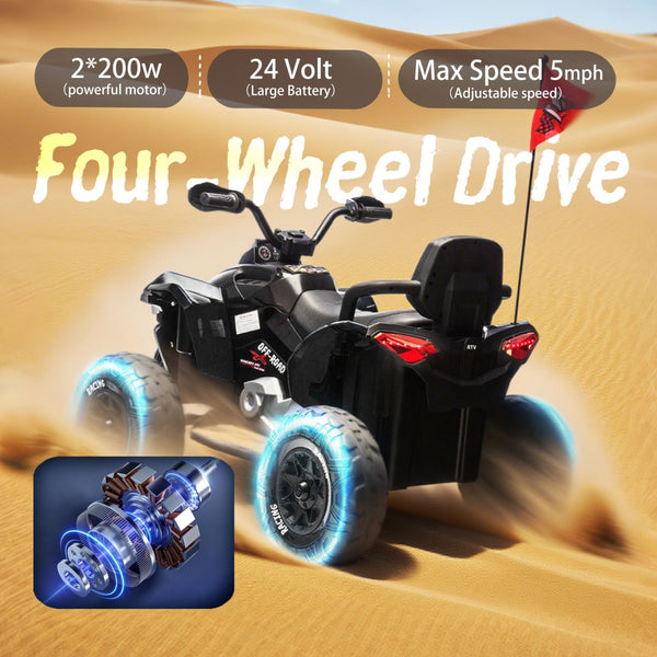 English Elm 24v Kids Electric Atv Xxxl Off-road Ride on with Remote Parental Control and Bluetooth Black W1578P228312
