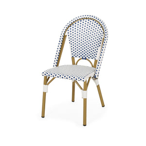 English Elm Christopher Knight Home® - FRENCH Bistro Chair with Rattan Weave, Aluminum Frame and Bamboo Finish for Stylish Outdoor Seating White+Blue 69958.00