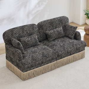 English Elm Comfy Chenille Leopard Print Loveseat with Tassel Trim Modular Sectional for Living Room Khaki W5656S00019