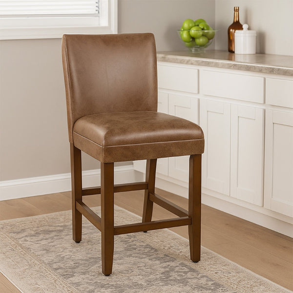 English Elm 24 Inch Counter Stool Faux Leather Cushioned Seat Walnut Wood Legs Kitchen B056P412627