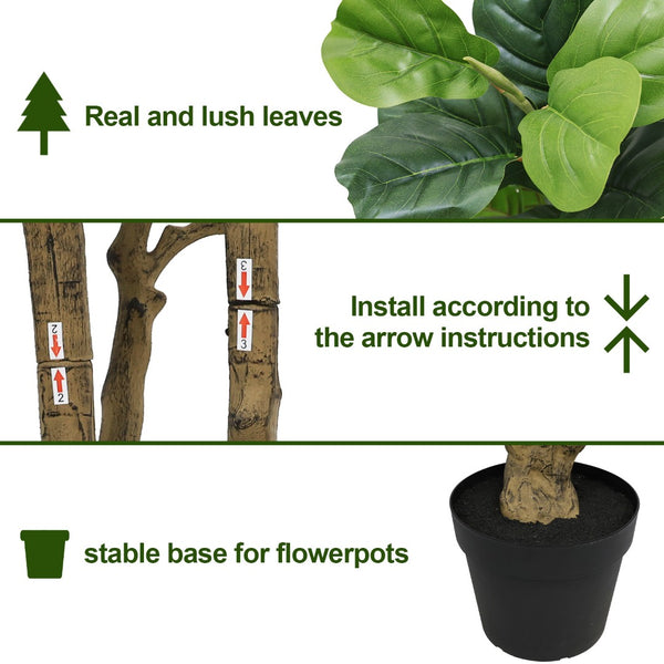 English Elm 7ft Artificial Banyan Silk Leaf Tree Freestanding Potted Faux Greenery for Home Office W2945P359511