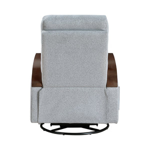 English Elm New Luxurious Swivel Glider Reclining Chair in Gray Boucle Fabric with Wooden Arms, Plush Foam Padding, 360° Swivel and Smooth Recline for Living Room or Nursery B011P395823