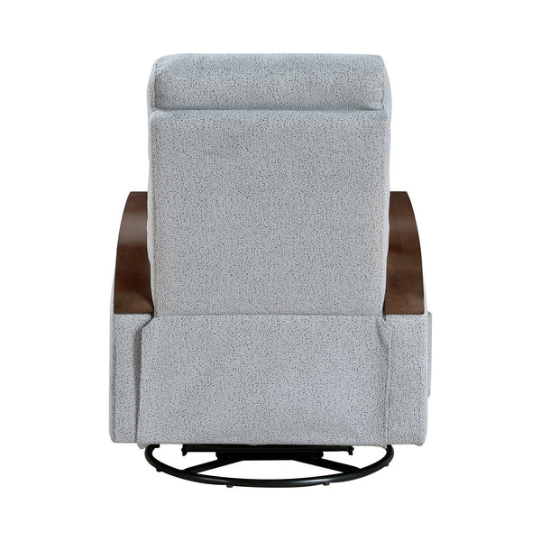 English Elm New Luxurious Swivel Glider Reclining Chair in Gray Boucle Fabric with Wooden Arms, Plush Foam Padding, 360° Swivel and Smooth Recline for Living Room or Nursery B011P395823