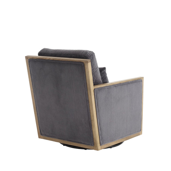English Elm Corduroy Swivel Barrel Chair with Removable Cushion 360° Metal Base Sturdy Hardwood Frame Cozy Lounge Seat Dark Gray W395P209395