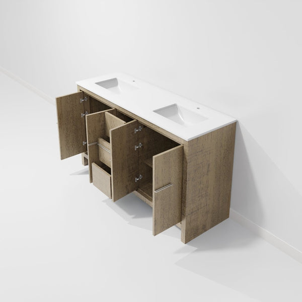 English Elm Rustic Acacia Double Bath Vanity 60" W X 20" D, Cultured Marble Top With Ample Storage & Style B2731P259458-GIGA