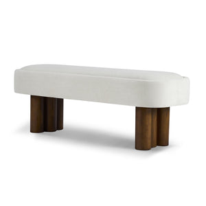 English Elm Indoor Boucle Upholstered Bench with Walnut Legs Textured Khaki Dining Seating Beige,Walnut N779P390675B