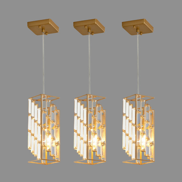English Elm 4" Modern Crystal Pendant Light 3-Pack — Adjustable Hanging Ceiling Lamp with Prism Accents for Dining Room Ambiance Golden W1340P208480