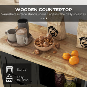 English Elm HOMCOM Rolling Kitchen Island Cart with Butcher Block Top, 3 Drawers, Shelves & 360° Wheels (Black) W2225P217389
