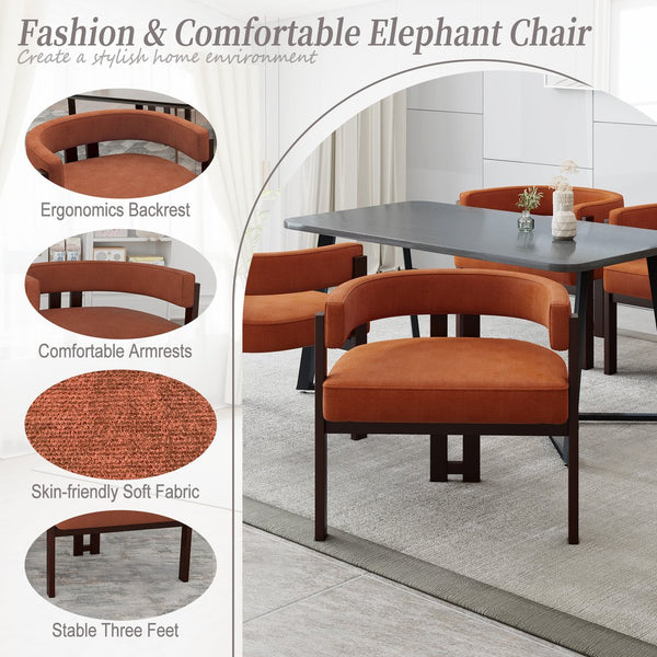 English Elm Modern Chenille Barrel Dining Chair with Metal Base, Plush Foam Seat, Compact Accent Seat for Home Orange W395P233458