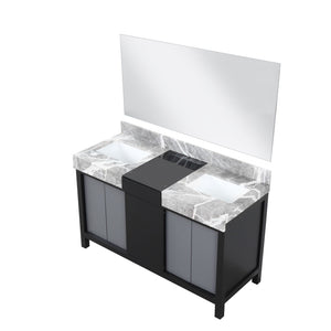 English Elm Black Black and Grey Double Bath Vanity 55 in W x 22 in D with Castle Grey Marble Top, 53 in Mirror, Soft-Close Storage B2731S00933