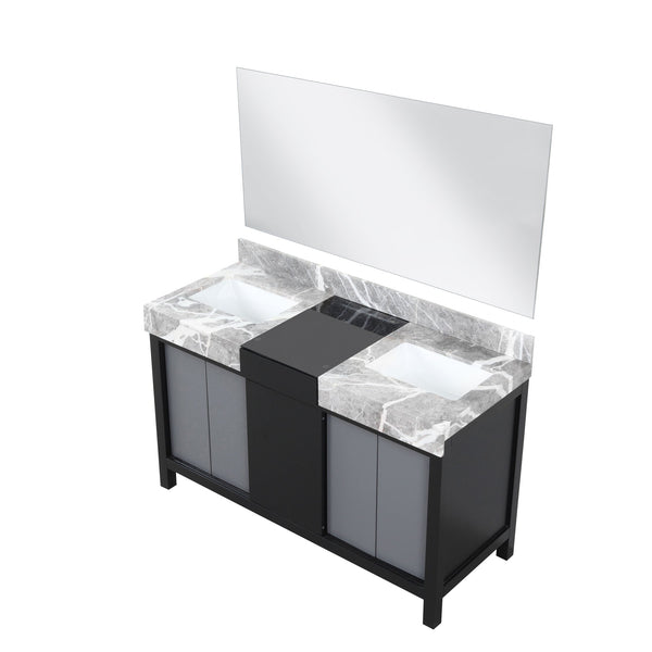 English Elm Black Black and Grey Double Bath Vanity 55 in W x 22 in D with Castle Grey Marble Top, 53 in Mirror, Soft-Close Storage B2731S00933