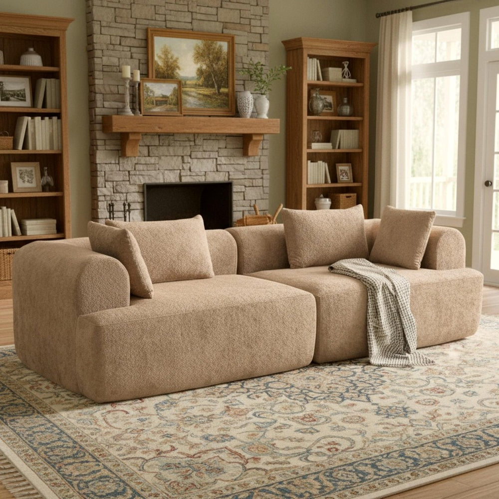 English Elm Full-foam Bouclé Modular Sectional Sofa Two Piece Cloud Silhouette Living Room Seating Brown W3326P443475