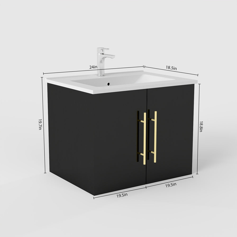 English Elm 24-Inch Wall-Mounted Bathroom Vanity With Gold Accents, Soft-Close Doors & Ample Storage Space W3151S00034