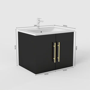 English Elm 24-Inch Wall-Mounted Bathroom Vanity With Gold Accents, Soft-Close Doors & Ample Storage Space W3151S00034