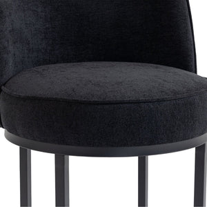 English Elm Counter Height Barstools Set of 2 Linen Upholstered Barrel Seat with Iron Legs Black W395P410438