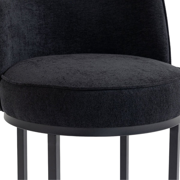 English Elm Counter Height Barstools Set of 2 Linen Upholstered Barrel Seat with Iron Legs Black W395P410438