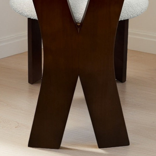 English Elm Dining Chairs Set Of 2 - Elegant Pure White Teddy Velvet With Deep Walnut Frame & Unique Backrest Design W2700P338556