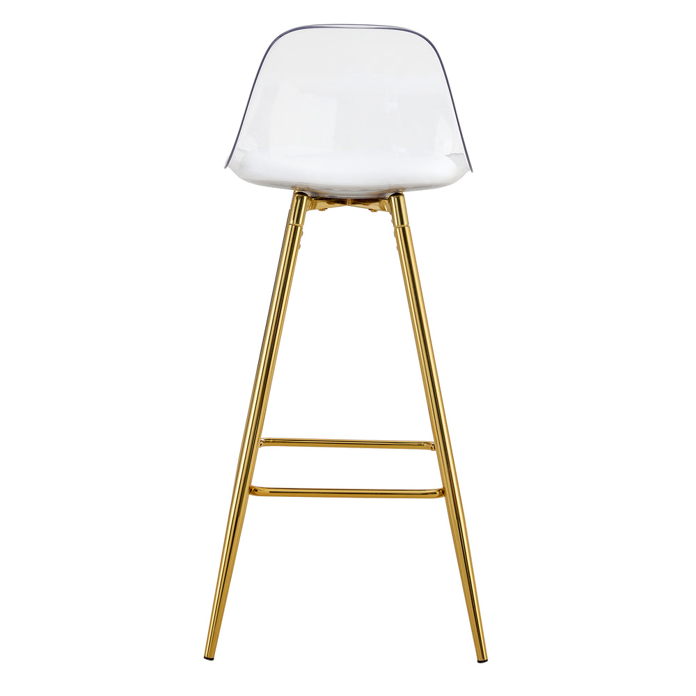 English Elm Modern White+Gold Upholstered Bar Chair with Metal Legs, Compact Waterproof PU Seat, Easy 10-15min Assembly W1512P400706