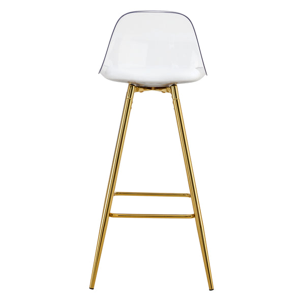 English Elm Modern White+Gold Upholstered Bar Chair with Metal Legs, Compact Waterproof PU Seat, Easy 10-15min Assembly W1512P400706