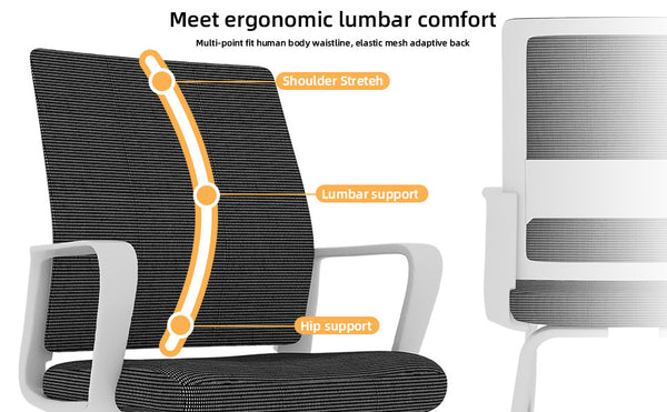English Elm Minimalist breathable mesh office chair with curved support, cushioned seat, stable iron frame for long workdays White+Black W1935P338539