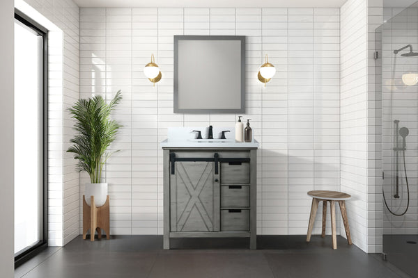 English Elm Ash Grey Bath Vanity 30 in with Cultured Marble Top, Soft-Close Drawers, Mirror & Ample Storage B2731S00797