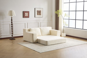 English Elm Loveseat Corduroy Bean Bag Sofa Bed with Memory Foam, Reversible Cushions, Plush Bolsters, No Assembly Required White W3723P346936