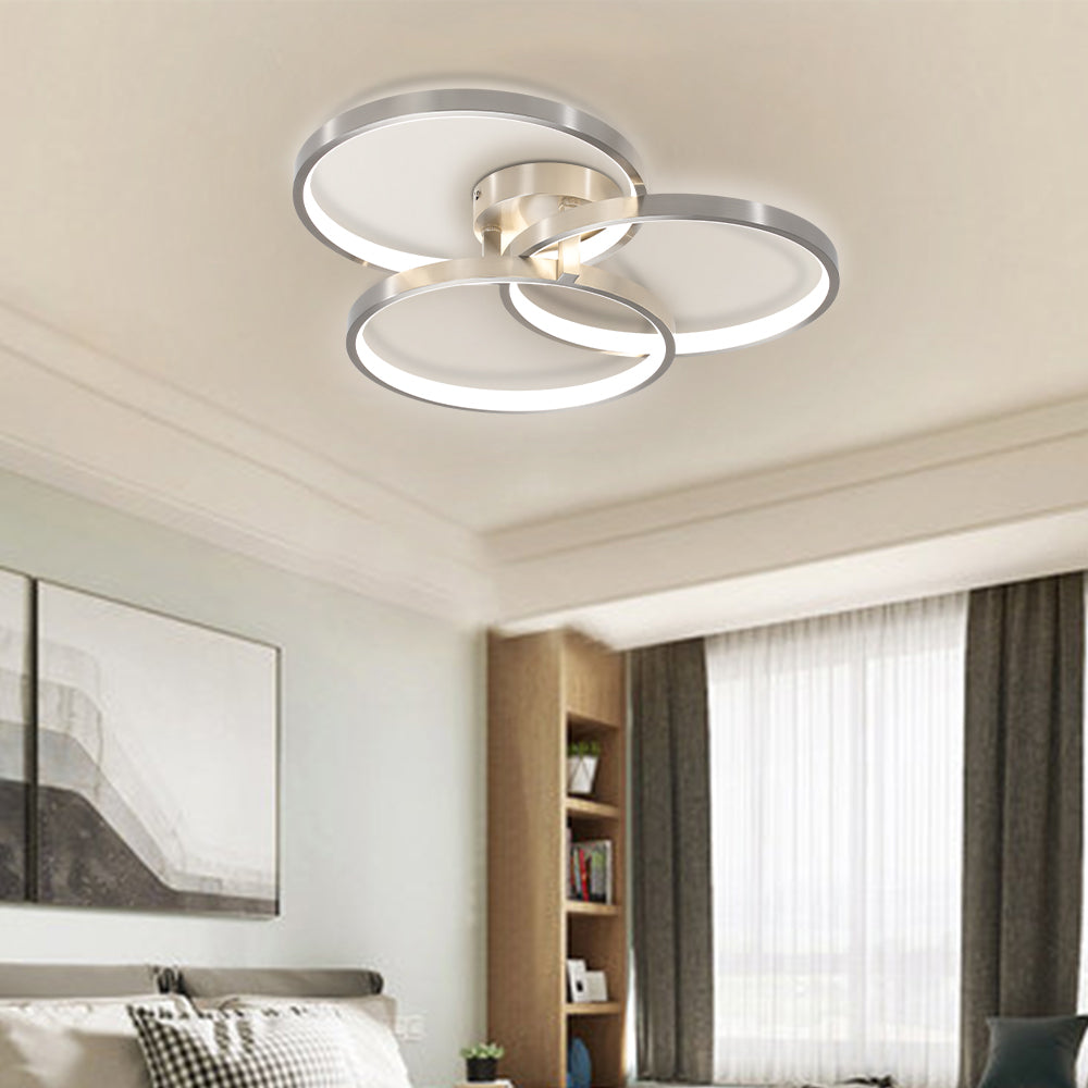 English Elm 20" Modern LED Ceiling Light Fixture – 3-Ring Brushed Nickel, Dimmable Warm White, Heat-Dissipating Design W2312P374770