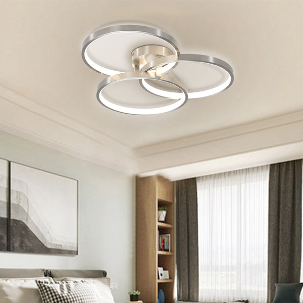 English Elm 20" Modern LED Ceiling Light Fixture – 3-Ring Brushed Nickel, Dimmable Warm White, Heat-Dissipating Design W2312P374770