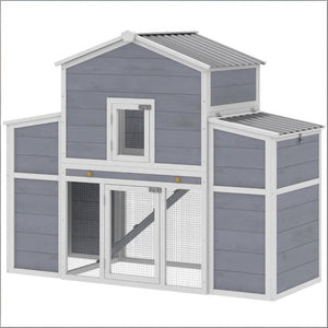 English Elm Wooden Pine Backyard Chicken Coop with Enclosed Run Nesting Boxes and Galvanized Tray T3971P481641