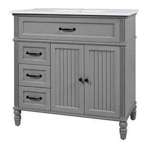 English Elm Christopher Knight Home® - 36" Bathroom Vanity with Sink - Freestanding Ceramic Top, Soft-Close Doors & Drawers, Robust Craftsmanship Grey N759P340019E