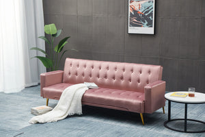 English Elm SOFA Velvet Convertible Sofa Bed with Golden Legs, Solid Wood Frame, Compact Design for Small Spaces Rose B205P246428