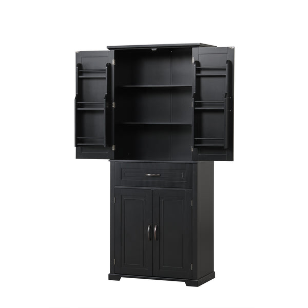 English Elm Bathroom Tall Storage Cabinet with Doors and Drawer, Adjustable Shelf, Anti-Tip Safety, MDF Finish Black N725P210330B