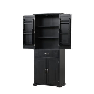 English Elm Bathroom Tall Storage Cabinet with Doors Drawer and Adjustable Shelf, MDF Build, Metal Handles, Anti-Tip Safety Black WF308204AAB