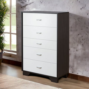 English Elm White 5-Drawer Chest in White and Espresso Finish — Sleek Rectangular Design, Ample Storage, Modern Style B062P209032