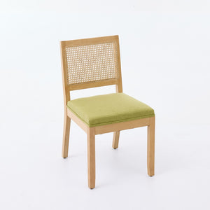 English Elm Farmhouse Rattan Back Dining Chairs Set of 2 with Linen Seat and Hardwood Legs Olive Green W1143P452936