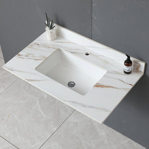 English Elm 37 Inch Marble Vanity Top - Elegant Carrara White With Undermount Sink & 4" Backsplash, Easy Install W2699P192441
