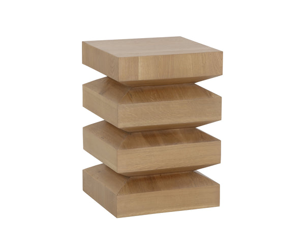 Sunpan Cormac End Table - Handcrafted Solid Acacia Wood with Unique Textures for Stylish Living Spaces Rustic Oak