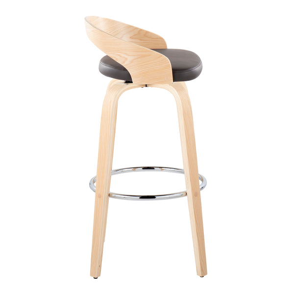 English Elm Grotto 30" Modern Fixed-Height Barstool Set With Swivel, Brown Faux Leather & Natural Wood Legs B202S00595