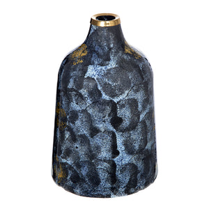 English Elm D6.7x10.2" Blue and Gold Decorative Glass Flower Vase — Curved Silhouette, Dazzling Gold Flashes, Modern Centerpiece W2078P391132