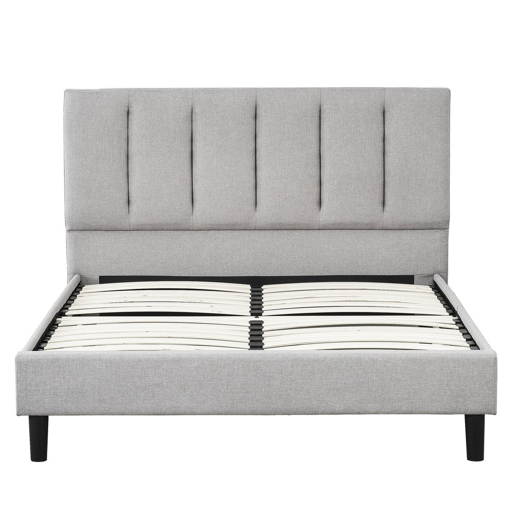 English Elm Upholstered Platform Bed Full Size with Tufted Padded Headboard, Solid Wood Frame, Linen Chic Gray 60 L x 41 W x 6 H B011P330629