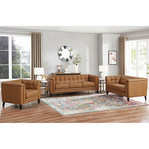 English Elm Arvo Leather Loveseat with Top-Grain Seating, Pocket Coil Cushions, Feather-Memory Comfort, Durable Frame Cognac B2705P326721