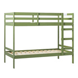 Simple Solid Wood Twin Over Twin Bunk Bed Olive Green SOPB3HOGWP Walker Edison