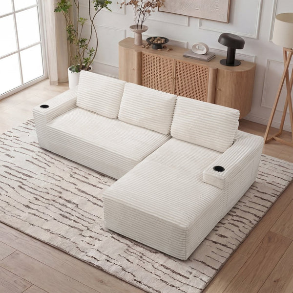 English Elm 104 Inch Corduroy Modular Sectional Sofa Deep Sink Comfort for Living Room Lounge W5515S00026