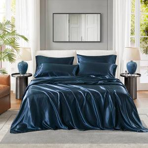 English Elm Satin Luxury Sheet Set For California King Bed - Silky Smooth, Easy Care, Elegant All-Season Comfort B035P294490-GIGA