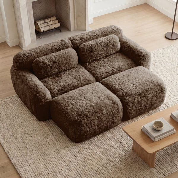 English Elm 80''soft Plush Modular Sectional Sofa with Chaise Deep Seat High Density Foam Living Room Chocolate W714S01539