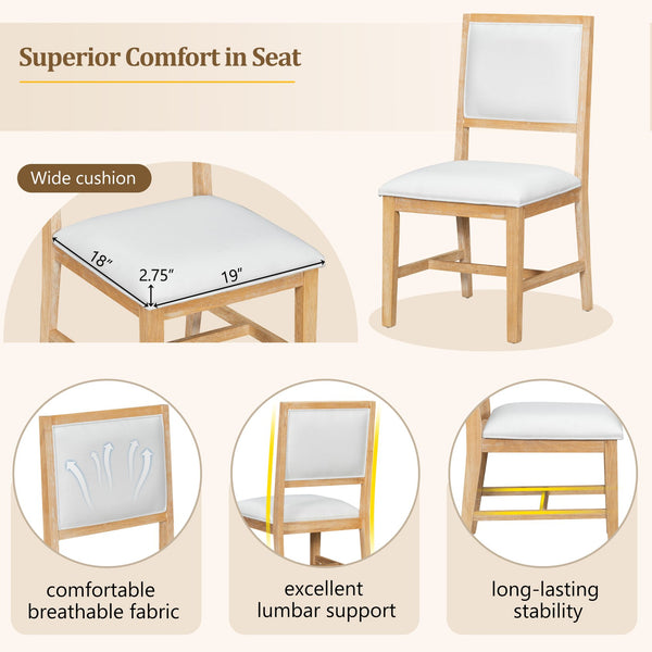 English Elm TREXM Extendable Farmhouse Dining Set with 4 Upholstered Chairs, Solid Rubberwood Frame, Durable Finish Natural Wood Wash ST000150AAD